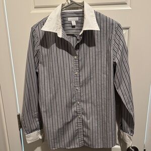 Charter Club Black and White Striped Button Down Shirt